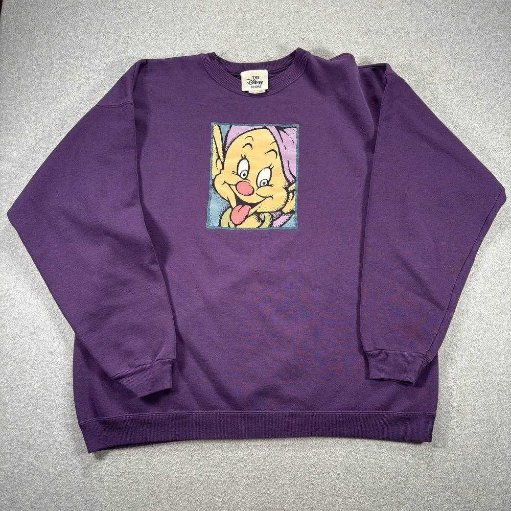 Disney Store Dopey Snow White XL Purple Crewneck Sweater Made in USA